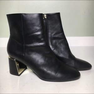 Zara black faux leather booties gold block heel